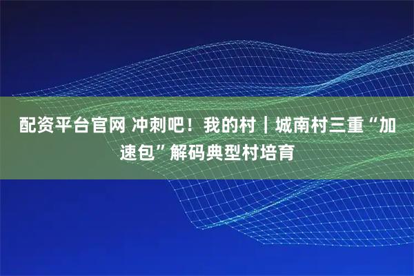 配资平台官网 冲刺吧！我的村｜城南村三重“加速包”解码典型村培育